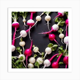 Radishes On Black Background Art Print