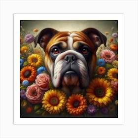 Bulldog With Flowers 1 Art Print