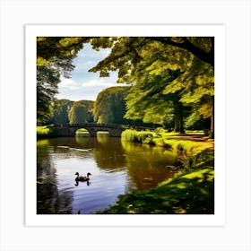 Nature Summer Outdoors Water Sightseeing Victory Park Duck Pond Garden Lake Shore Autumn (9) Art Print