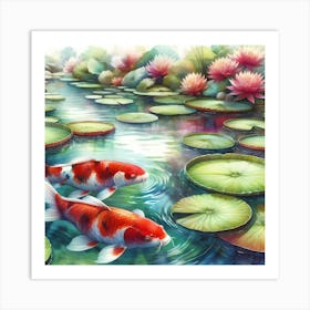 Koi Fish In Pond 1 Art Print