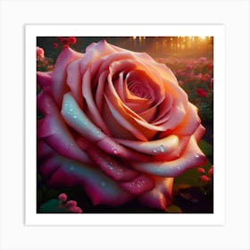 Pink Rose At Sunrise Art Print