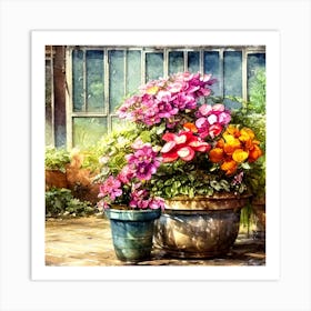Watercolor Greenhouse Flowers 42 Art Print