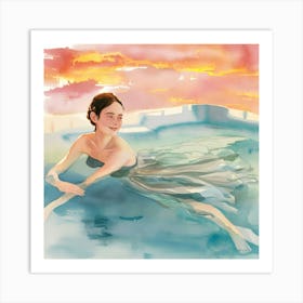 A woman at the swimming pool Art Print