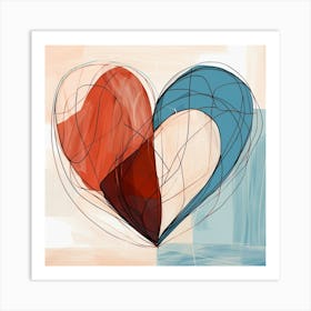 Heart Doodle Sketch Blue & Orange 2 Art Print