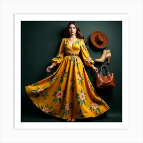 Floral Maxi Dress Art Print