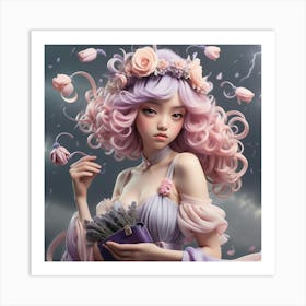 Asian Girl With Flowers Art Print