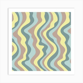 GOOD VIBRATIONS Groovy Mod Wavy Psychedelic Abstract Stripes in Cool Retro Colours Pine Mint Beige Yellow Art Print