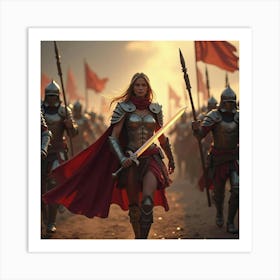 Warrior Princess With A Glowing Sword Leading An Army 1 Art Print