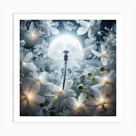 Dragonfly In White Flowers 2 Art Print