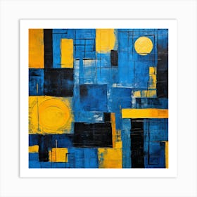 Blue And Yellow Abstract Painting Art Print