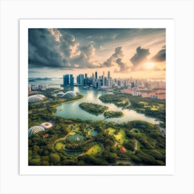 Singapore Cityscape At Sunset Art Print