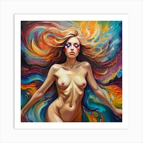 Vibrant Essence: Nude Woman With Colorful Hair Art Print