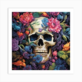 Skull With Flowers 1 Art Print