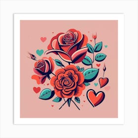 Roses And Hearts Art Print