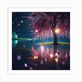 Reflections of Cascading Cherry Blossoms Art Print