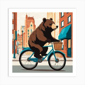 a bear riding a bike in the city  Art Print