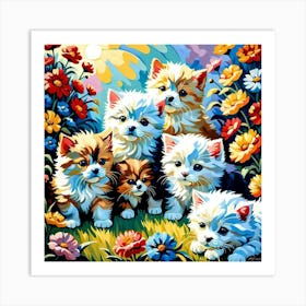 Kittens In The Garden 1 Art Print