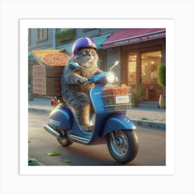 Cat On A Moped 1 Art Print