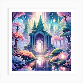 A Fantasy Forest With Twinkling Stars In Pastel Tone Square Composition 108 Art Print