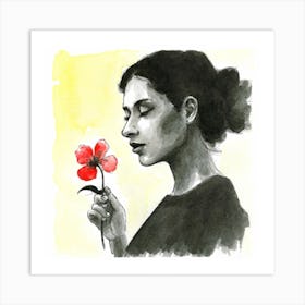 Woman Smelling A Flower Print  Art Print