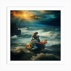 Woman In The Ocean Art Print