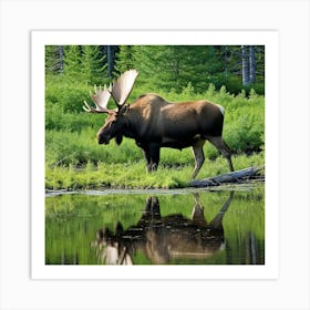 Moose In The Water 3 Art Print