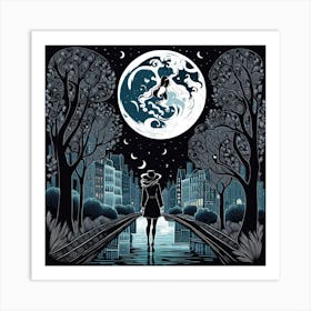 Moonlight In The City Art Print