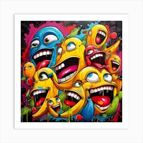 Bunch Of Smiling Faces Graffiti Art Print