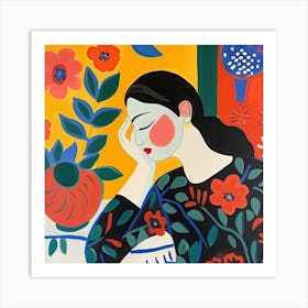 Sleepy Woman With Floral Dress, The Matisse Inspired Art Collection Art Print