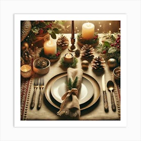 Holiday Feast Table: A Warm and Festive Scene with Space for Text or Custom Designs Art Print