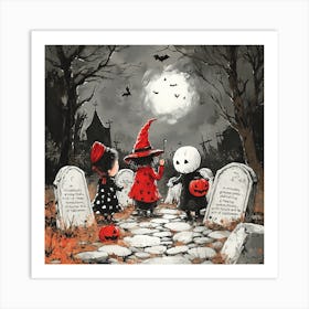 Halloween Witches Blacks Reds Whites Art Print