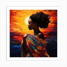 African Woman At Sunset 5 Art Print