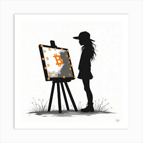 Portrait Of A Girl Holding A Bitcoin Art Print