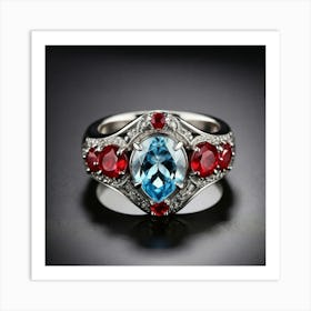 Ring With Blue And Red Stones Art Print