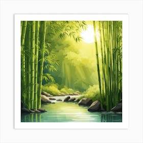 A Stream In A Bamboo Forest At Sun Rise Square Composition 117 Art Print