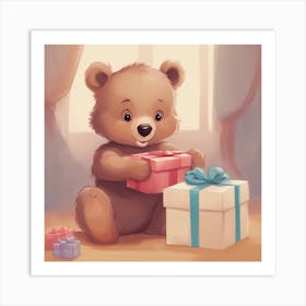 Teddy Bear With Gift Art Print