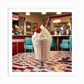 American Milkshake Generate An Image Of A Classic American Milkshake With Whipped Cream And A Cherry 1638010180 Art Print