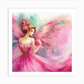 Fairy In Pink Dress Art Print