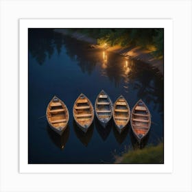 Canoes At Night Art Print