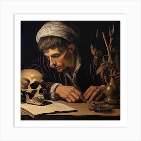 An Oil On Canvas Titled The Student And A Skull Art Print