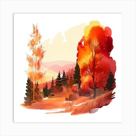 Watercolor Autumn Landscape 60 Art Print