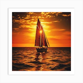 Sailing yacht glides through tranquil sunset seascape Art Print