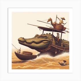 Crocodile Boat Art Print