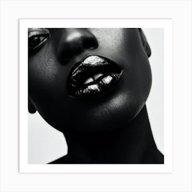 Close Up Of Full Sealed Lips Shades Of Ebony Against A Stark White Backdrop Symbolizing Silence A Art Print