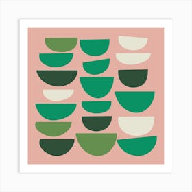 Cute Pink and Green Geometric Bowl Shapes Art Print