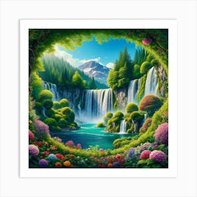 Waterfall In The Forest 36 Art Print