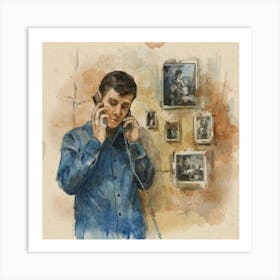 Man On The Phone Art Print