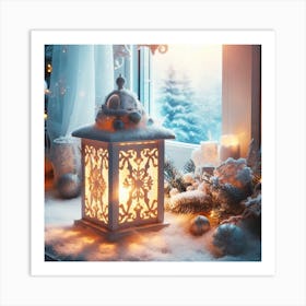 Christmas Lantern In The Window Art Print