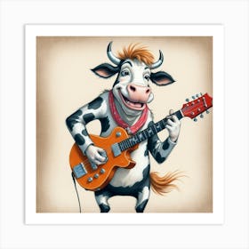 Cow Playing Guitar 15 Art Print