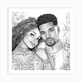 Black Couple Drawing Coloring Page Art Print